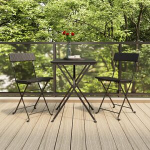 Black Folding Bistro Chairs Set of 2  Poly Rattan and Powder-Coated Steel  Weather Resistant  Easy to Clean  Foldable Design for Garden and Terrace