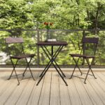 Three Piece Folding Bistro Set in Brown Poly Rattan - Weather Resistant  Easy to Clean  Foldable Design for Garden  Balcony  Patio