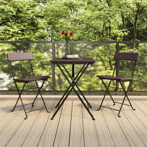 Three Piece Folding Bistro Set in Brown Poly Rattan - Weather Resistant  Easy to Clean  Foldable Design for Garden  Balcony  Patio