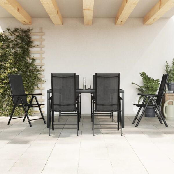 7 Piece Garden Dining Set Black Aluminium