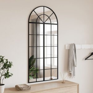 Black Arch Wall Mirror 60x130 cm  Iron Frame  Powder-Coated  Wall-Mounted  Clear Glass  Home Decor