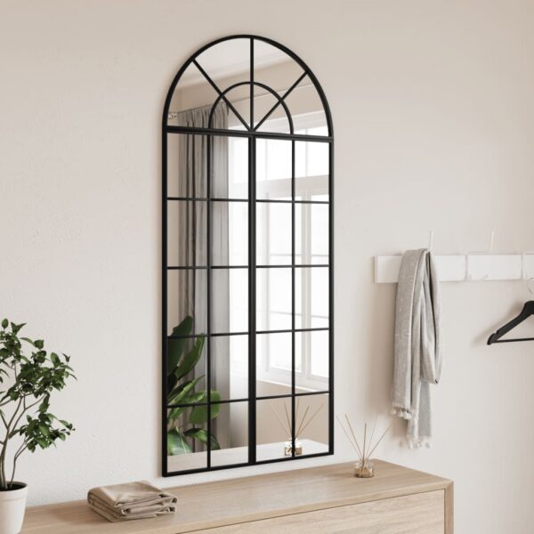 Black Arch Wall Mirror 60x130 cm  Iron Frame  Powder-Coated  Wall-Mounted  Clear Glass  Home Decor