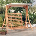 Swing Bench with Canopy Solid Wood Spruce with Teak Finish