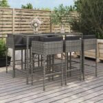 7 Piece Garden Bar Set with Cushions Grey Poly Rattan