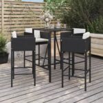 5 Piece Garden Bar Set with Cushions Black Poly Rattan