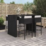 5 Piece Garden Bar Set with Cushions Black Poly Rattan