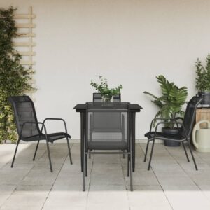 5 Piece Garden Dining Set Black Steel and Textilene