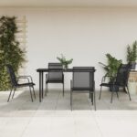 5 Piece Garden Dining Set Black Steel and Textilene