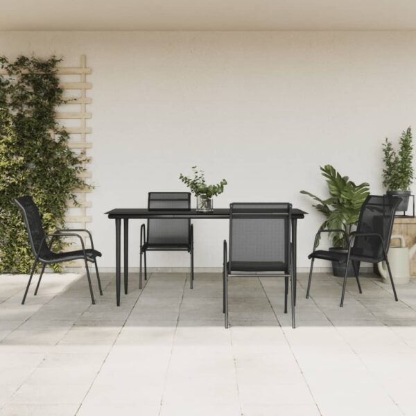 5-Piece Outdoor Garden Dining Set in Black Steel and Textilene  Weather-Resistant and Easy to Clean