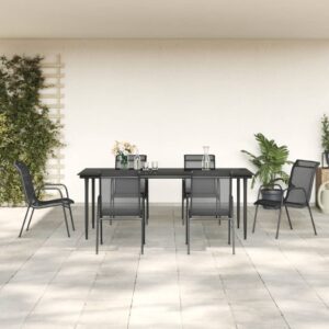 7 Piece Garden Dining Set Black Steel and Textilene