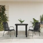 3 Piece Outdoor Garden Dining Set in Black Steel and Textilene  Weather-Resistant and Easy to Clean