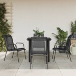 5 Piece Outdoor Garden Dining Set in Black Steel and Textilene  Weather-Resistant and Easy to Clean