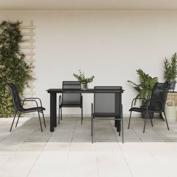 5 Piece Outdoor Garden Dining Set in Black Steel and Textilene  Weather-Resistant and Easy to Clean