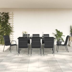 9 Piece Garden Dining Set Black Steel and Textilene