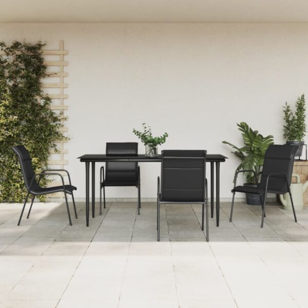 5-Piece Outdoor Garden Dining Set in Black Steel and Textilene  Weather-Resistant and Easy to Clean