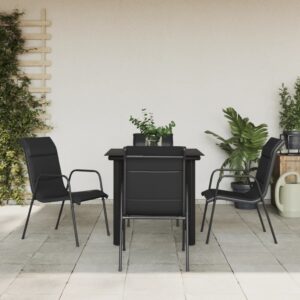 5-Piece Outdoor Dining Set in Black Steel and Textilene  Weather-Resistant  Comfortable  Easy to Clean