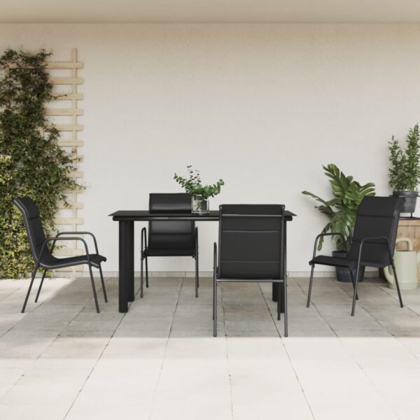 5 Piece Outdoor Dining Set in Black Steel and Textilene  Weather-Resistant and Easy to Clean