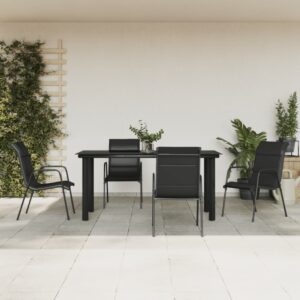 5-Piece Outdoor Garden Dining Set in Black Steel and Textilene  Weather-Resistant and Easy to Clean