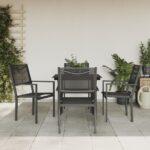 5 Piece Garden Dining Set Black Steel and Textilene