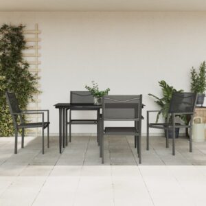 5 Piece Garden Dining Set Black Steel and Textilene