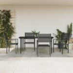 5 Piece Garden Dining Set Black Steel and Textilene