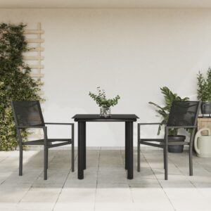 3 Piece Outdoor Dining Set in Black Steel and Textilene  Weather-Resistant and Easy to Clean  Comfortable Seating Experience