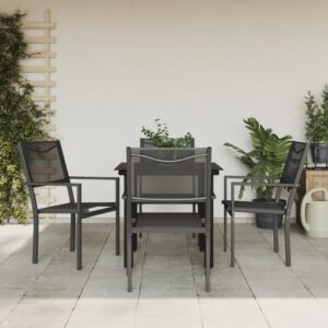 5-Piece Outdoor Dining Set in Black Steel and Textilene  Weather-Resistant  Easy to Clean  Comfortable Seating