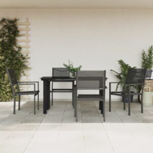 5-Piece Outdoor Dining Set in Black Steel and Textilene  Weather-Resistant  Easy to Clean  Comfortable Seating