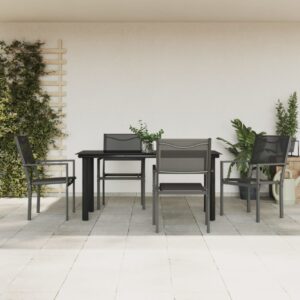 5 Piece Garden Dining Set Black Steel and Textilene