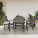 5 Piece Garden Dining Set Black Steel and Textilene