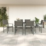 7 Piece Garden Dining Set Black Steel and Textilene