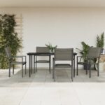 5 Piece Garden Dining Set Black Steel and Textilene