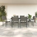 7 Piece Garden Dining Set Black Steel and Textilene