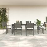 7 Piece Garden Dining Set Black Steel and Textilene