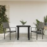 3 Piece Outdoor Dining Set in Black Steel and Textilene  Weather-Resistant and Easy to Clean