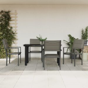 5 Piece Garden Dining Set Black Steel and Textilene