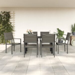 7 Piece Garden Dining Set Black Steel and Textilene