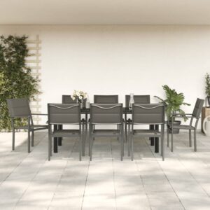 5 Piece Garden Dining Set Black Steel and Textilene