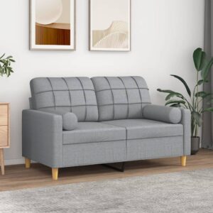 Modern Two-Seater Sofa with Throw Pillows in Light Grey Fabric - Comfortable and Durable