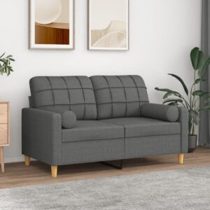 Modern Two-Seater Sofa with Throw Pillows in Dark Grey Fabric - Comfortable and Durable