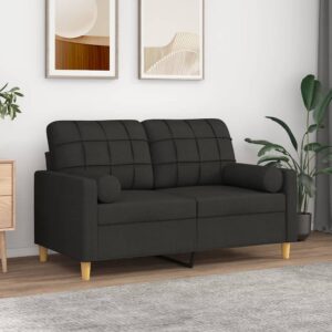 Modern Two-Seater Sofa with Throw Pillows in Black Fabric - Comfortable  Durable  and Stylish