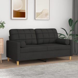 Modern Two-Seater Sofa with Throw Pillows in Black Fabric - Comfortable  Durable  and Stylish