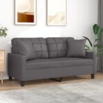 2-Seater Sofa with Throw Pillows Grey 140 cm Faux Leather