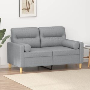 Modern Two-Seater Sofa with Throw Pillows in Light Grey Fabric - Comfortable and Durable