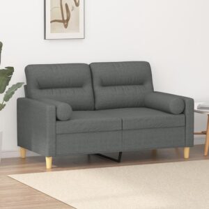 Modern Two-Seater Sofa with Throw Pillows in Dark Grey Fabric - Comfortable  Durable  and Stylish