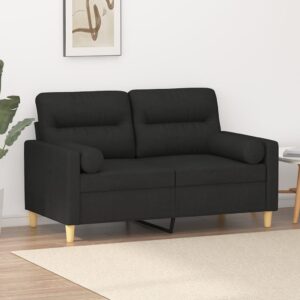 Modern Two-Seater Sofa with Throw Pillows in Black Fabric - Comfortable  Durable  and Stylish