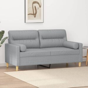 Modern Two-Seater Sofa with Throw Pillows in Light Grey Fabric - Comfortable and Durable