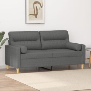 2-Seater Sofa with Throw Pillows Dark Grey 140 cm Fabric