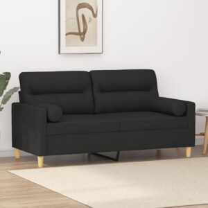 Modern Two-Seater Sofa with Throw Pillows in Black Fabric - Comfortable  Durable  and Stylish