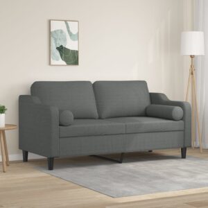 Modern Two-Seater Sofa with Throw Pillows in Dark Grey Fabric - Comfortable and Durable